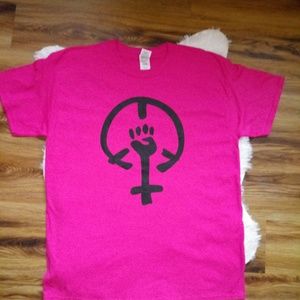 Feminist Raised Fist Tshirt Hot Pink